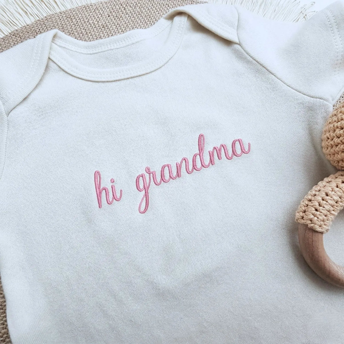 embroidered hi grandma baby onesie for first grandchild pregnancy announcement outfit
