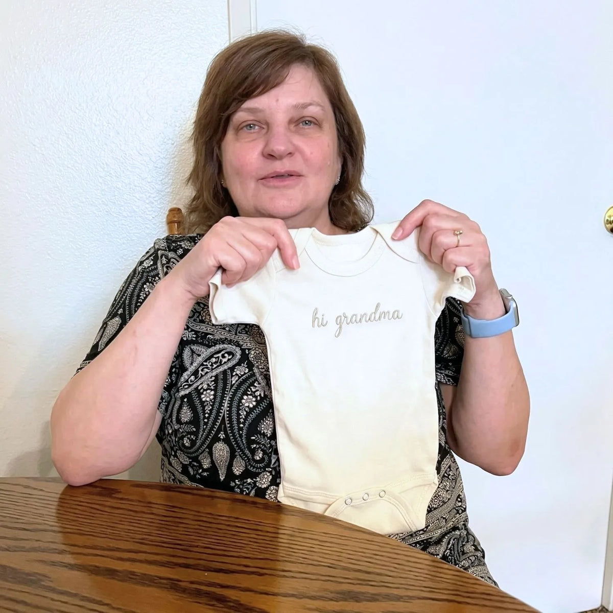 embroidered hi grandma baby onesie for first grandchild pregnancy announcement outfit
