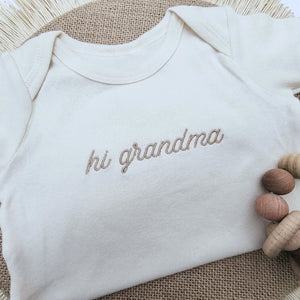 embroidered hi grandma baby onesie for first grandchild pregnancy announcement outfit