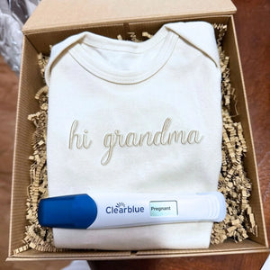embroidered hi grandma baby onesie for first grandchild pregnancy announcement outfit