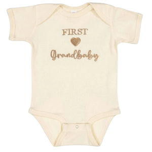Soft embroidered newborn onesie announcing first grandbaby – perfect first-time grandparents gift