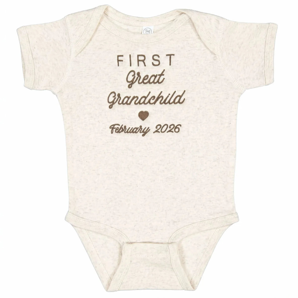 Embroidered baby onesie celebrating first great grandchild, perfect gift for proud great grandma, pregnancy announcement