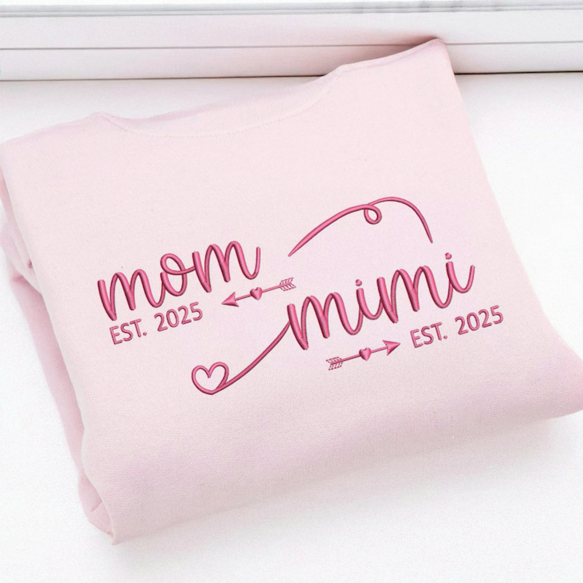 Personalized From Mom to Grandma Sweatshirt, Embroidered New Grandma Gift with EST Year Kids Names on Sleeves