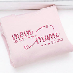 Personalized From Mom to Grandma Sweatshirt, Embroidered New Grandma Gift with EST Year Kids Names on Sleeves