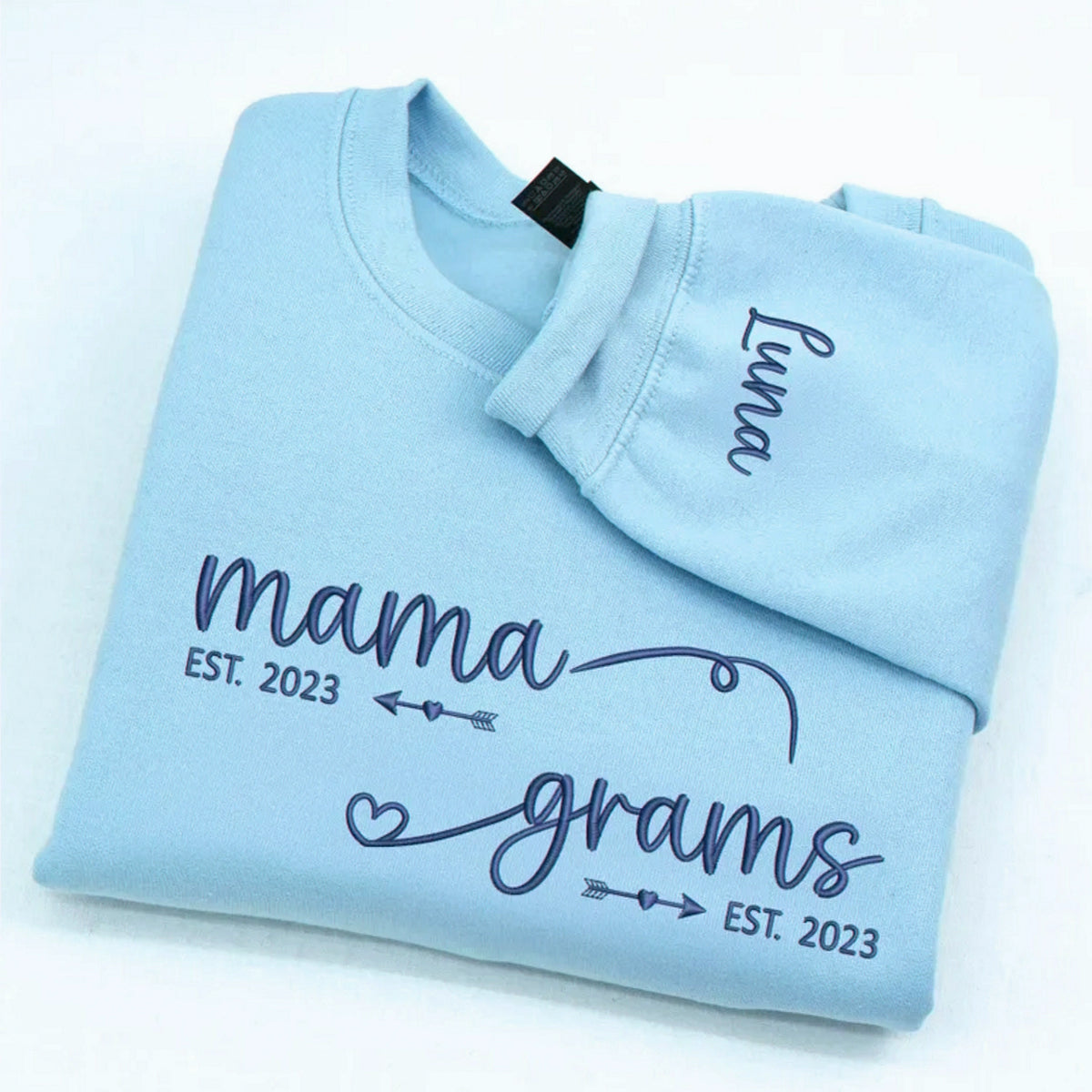 Personalized From Mom to Grandma Sweatshirt, Embroidered New Grandma Gift with EST Year Kids Names on Sleeves