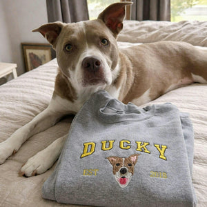 Custom New Dog Portrait Sweatshirt for Boyfriend - Embroidered Pet Photo Crewneck & Name - First Time Dog Dad Gift for Him