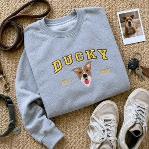 Custom New Dog Portrait Sweatshirt for Boyfriend - Embroidered Pet Photo Crewneck & Name - First Time Dog Dad Gift for Him