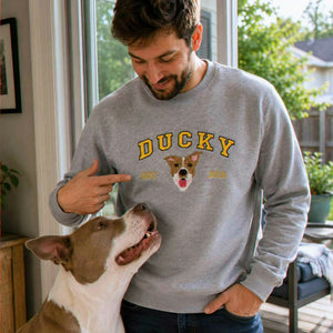 Custom New Dog Portrait Sweatshirt for Boyfriend - Embroidered Pet Photo Crewneck & Name - First Time Dog Dad Gift for Him