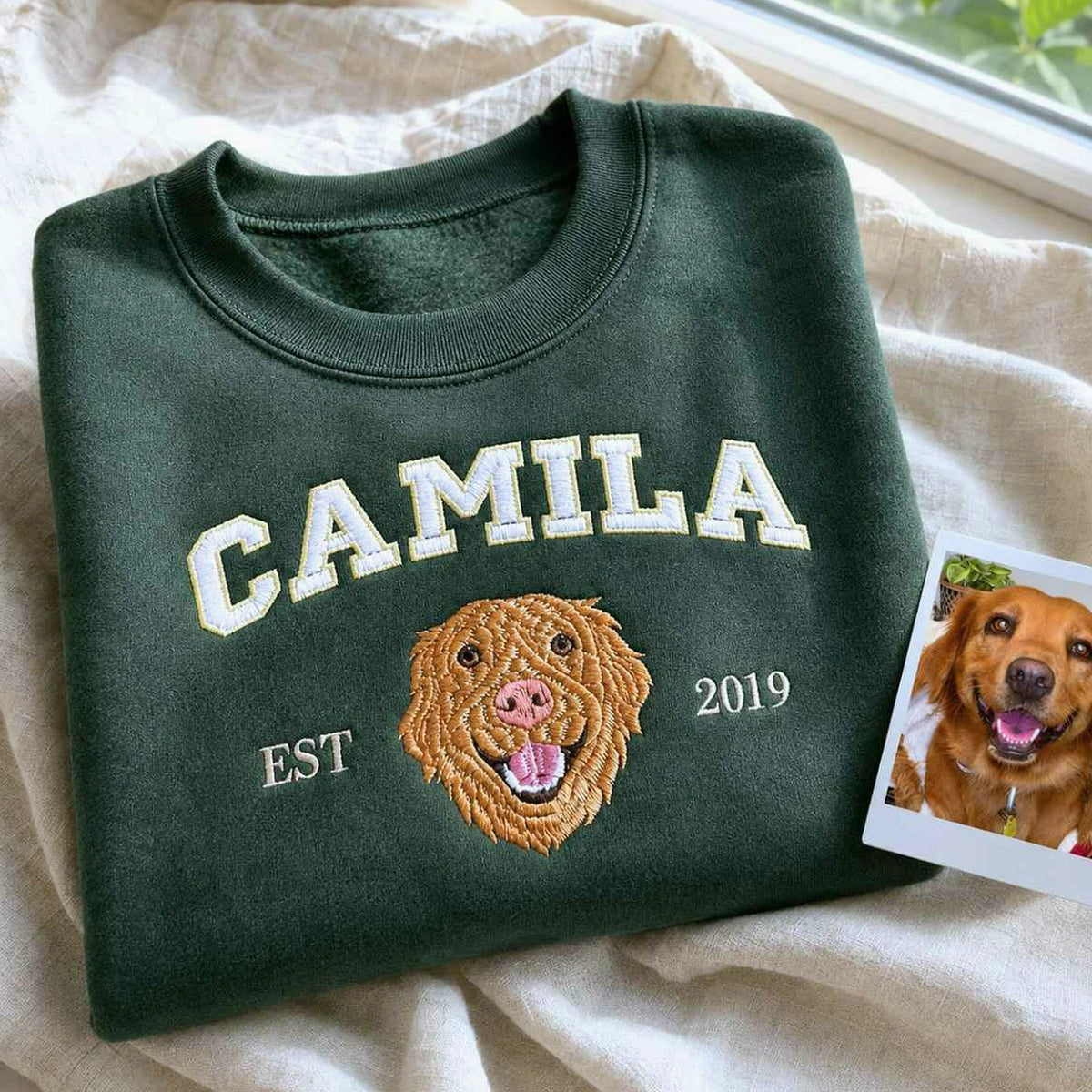 Custom New Dog Portrait Sweatshirt for Daughter - Embroidered Pet Photo Crewneck & Name - First Time Dog Mom Gift for Her