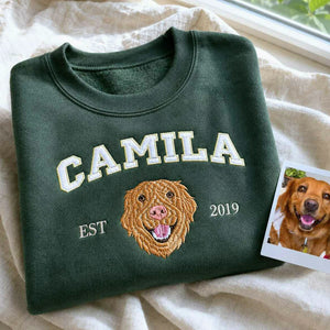 Custom New Dog Portrait Sweatshirt for Daughter - Embroidered Pet Photo Crewneck & Name - First Time Dog Mom Gift for Her