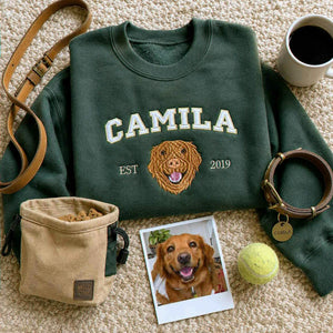 Custom New Dog Portrait Sweatshirt for Daughter - Embroidered Pet Photo Crewneck & Name - First Time Dog Mom Gift for Her