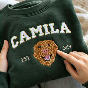 Custom New Dog Portrait Sweatshirt for Daughter - Embroidered Pet Photo Crewneck & Name - First Time Dog Mom Gift for Her