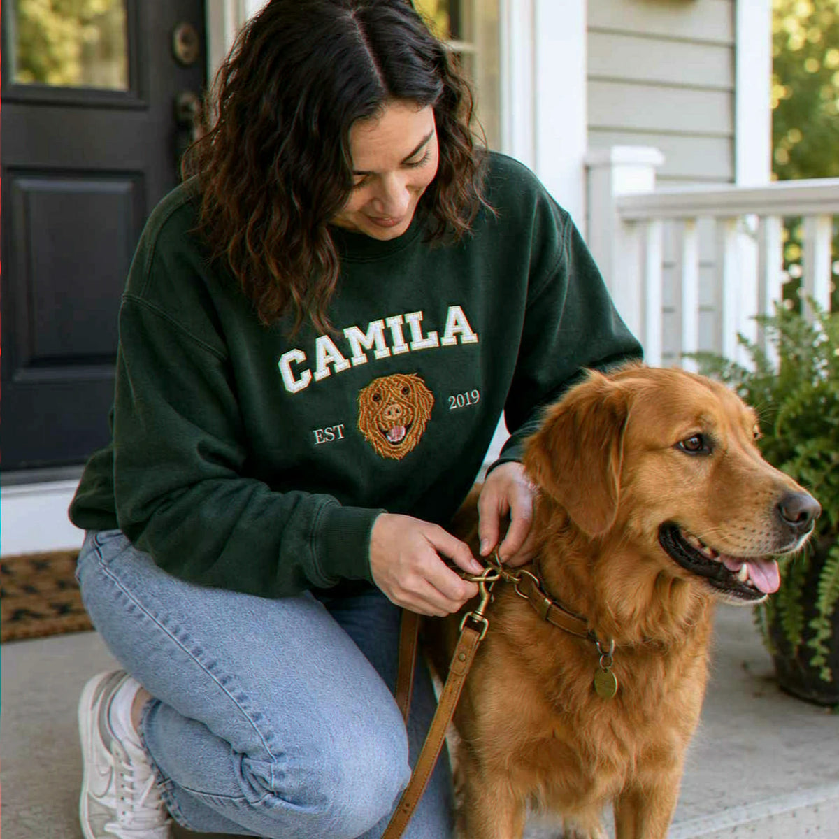 Custom New Dog Portrait Sweatshirt for Daughter - Embroidered Pet Photo Crewneck & Name - First Time Dog Mom Gift for Her