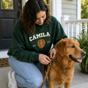 Custom New Dog Portrait Sweatshirt for Daughter - Embroidered Pet Photo Crewneck & Name - First Time Dog Mom Gift for Her