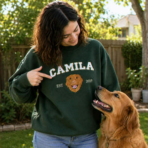 Custom New Dog Portrait Sweatshirt for Daughter - Embroidered Pet Photo Crewneck & Name - First Time Dog Mom Gift for Her