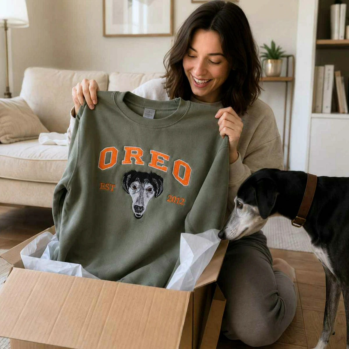 Custom New Dog Portrait Sweatshirt for Best Friend - Embroidered Pet Photo Crewneck & Name - First Time Dog Mom Gift for Her