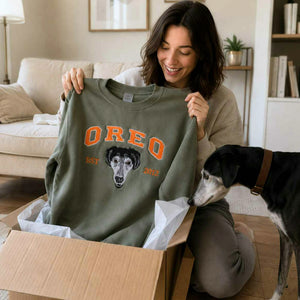 Custom New Dog Portrait Sweatshirt for Best Friend - Embroidered Pet Photo Crewneck & Name - First Time Dog Mom Gift for Her