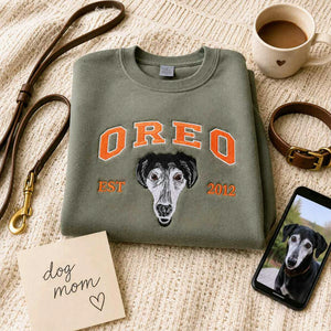 Custom New Dog Portrait Sweatshirt for Best Friend - Embroidered Pet Photo Crewneck & Name - First Time Dog Mom Gift for Her