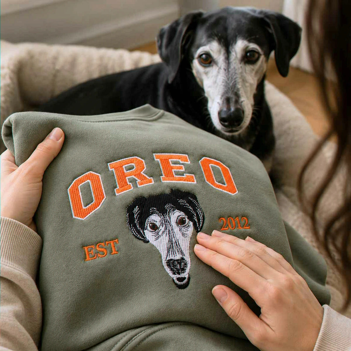 Custom New Dog Portrait Sweatshirt for Best Friend - Embroidered Pet Photo Crewneck & Name - First Time Dog Mom Gift for Her