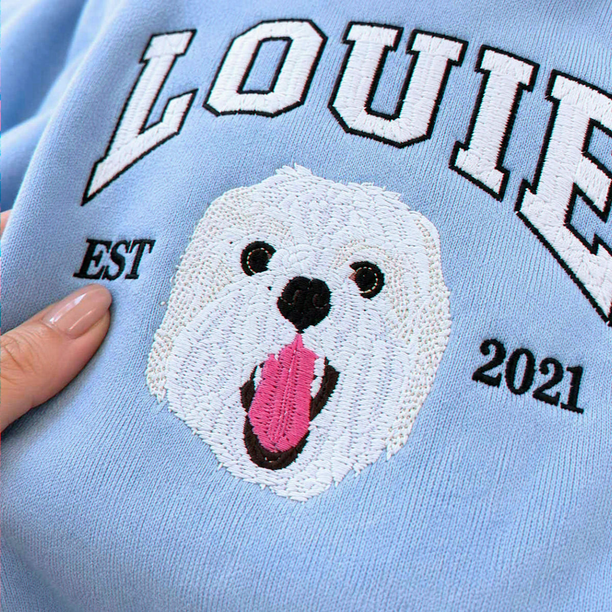 Custom New Dog Portrait Sweatshirt for Girlfriend - Embroidered Pet Photo Crewneck & Name - First Time Dog Mom Gift for Her