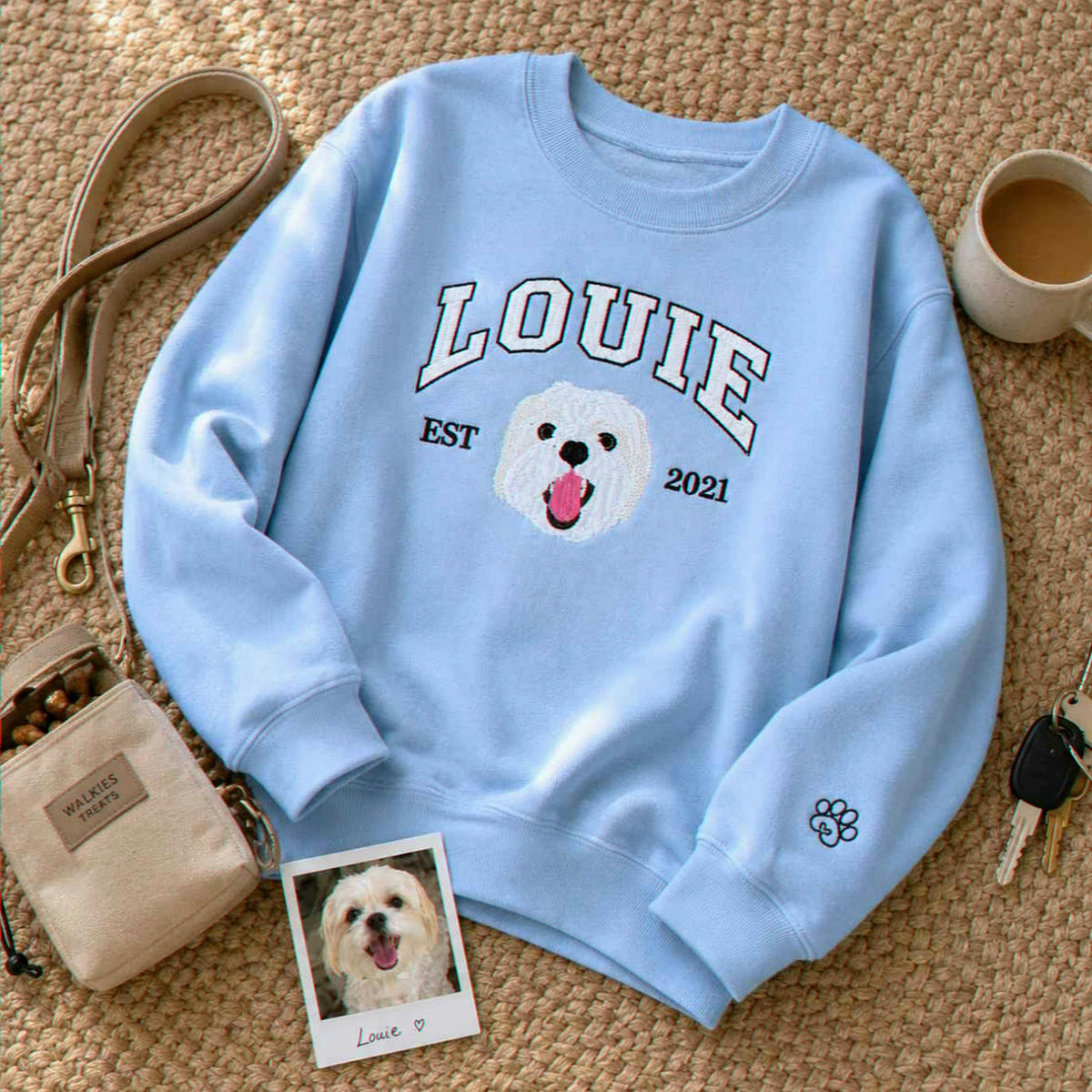 Custom New Dog Portrait Sweatshirt for Girlfriend - Embroidered Pet Photo Crewneck & Name - First Time Dog Mom Gift for Her