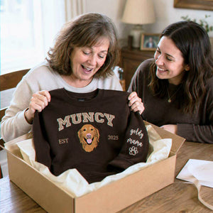 Custom New Dog Portrait Sweatshirt for Grandma - Embroidered Pet Photo Crewneck & Name - First Time Dog Grandma Gift for Her