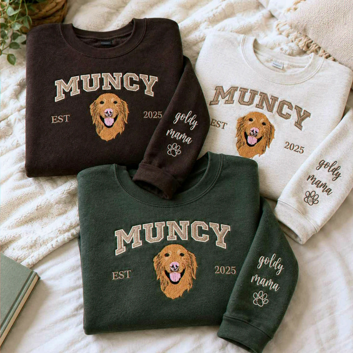 Custom New Dog Portrait Sweatshirt for Grandma - Embroidered Pet Photo Crewneck & Name - First Time Dog Grandma Gift for Her