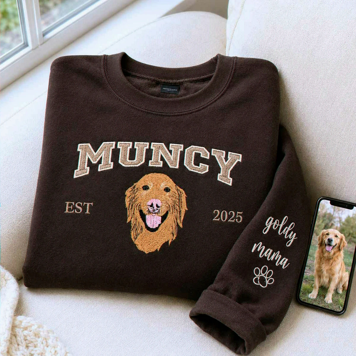 Custom New Dog Portrait Sweatshirt for Grandma - Embroidered Pet Photo Crewneck & Name - First Time Dog Grandma Gift for Her