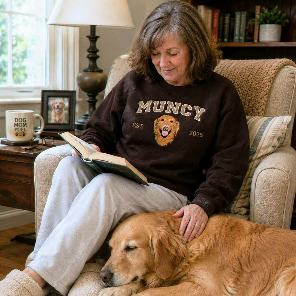 Custom New Dog Portrait Sweatshirt for Grandma - Embroidered Pet Photo Crewneck & Name - First Time Dog Grandma Gift for Her