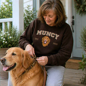 Custom New Dog Portrait Sweatshirt for Grandma - Embroidered Pet Photo Crewneck & Name - First Time Dog Grandma Gift for Her