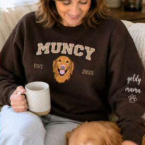 Custom New Dog Portrait Sweatshirt for Grandma - Embroidered Pet Photo Crewneck & Name - First Time Dog Grandma Gift for Her