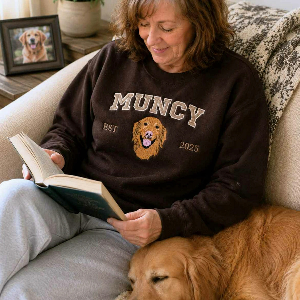Custom New Dog Portrait Sweatshirt for Grandma - Embroidered Pet Photo Crewneck & Name - First Time Dog Grandma Gift for Her