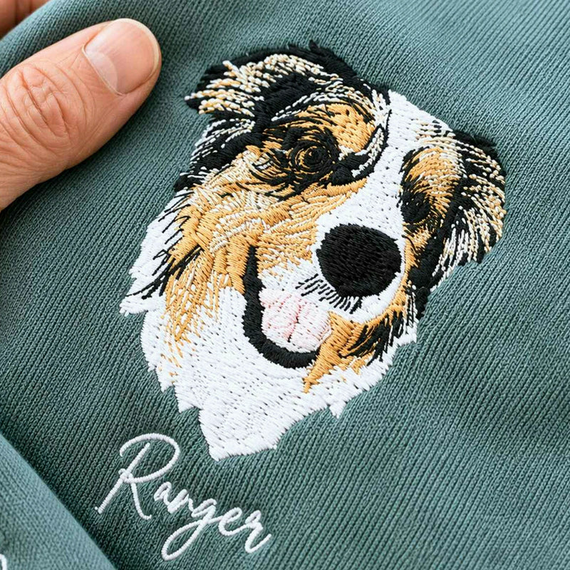 Custom New Dog Portrait Sweatshirt for Grandpa - Embroidered Pet Photo Outline Crewneck & Name - First Time Dog Grandpa Gift for Him
