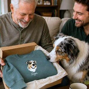 Custom New Dog Portrait Sweatshirt for Grandpa - Embroidered Pet Photo Outline Crewneck & Name - First Time Dog Grandpa Gift for Him