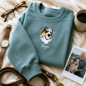 Custom New Dog Portrait Sweatshirt for Grandpa - Embroidered Pet Photo Outline Crewneck & Name - First Time Dog Grandpa Gift for Him