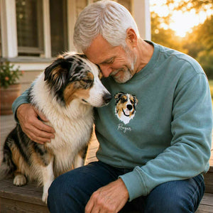 Custom New Dog Portrait Sweatshirt for Grandpa - Embroidered Pet Photo Outline Crewneck & Name - First Time Dog Grandpa Gift for Him