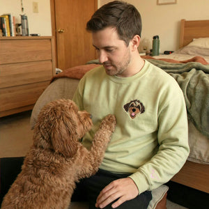 Custom New Dog Portrait Sweatshirt for Husband - Embroidered Pet Photo Crewneck & Name - First Time Dog Dad Gift for Him