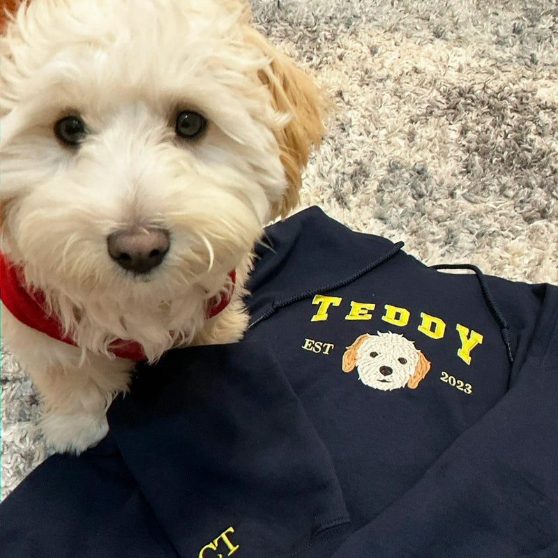 Custom New Dog Portrait Sweatshirt for Mom - Embroidered Pet Photo Crewneck & Name - First Time Dog Mom Gift for Her