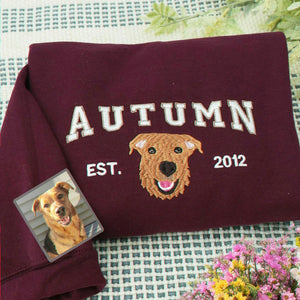 Custom New Dog Portrait Sweatshirt for Mom - Embroidered Pet Photo Crewneck & Name - First Time Dog Mom Gift for Her