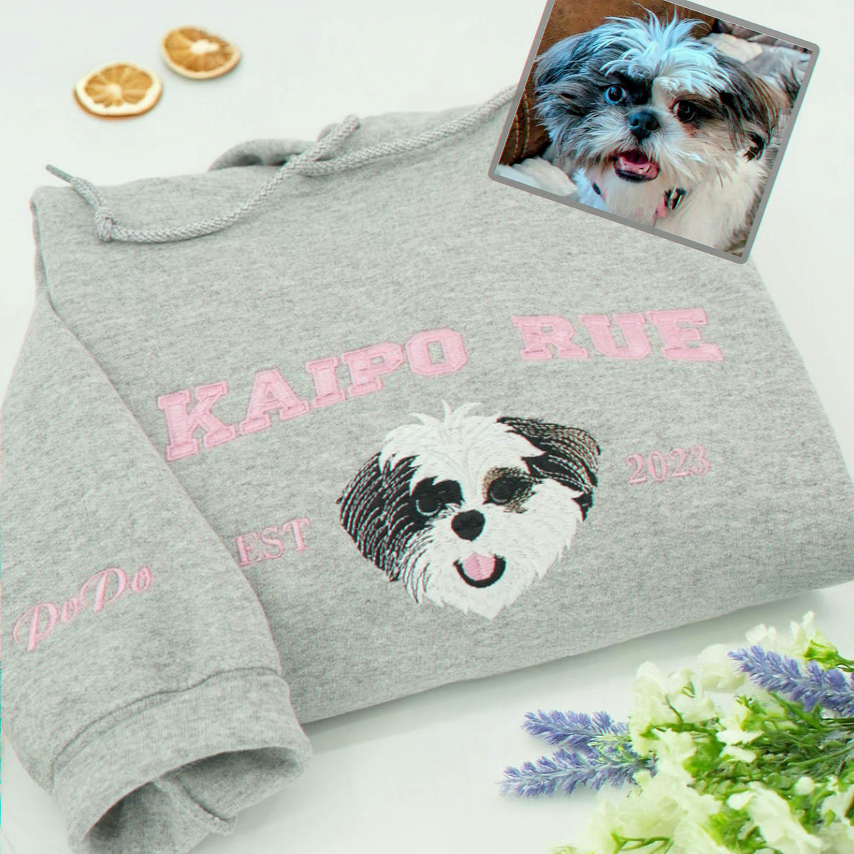 Custom New Dog Portrait Sweatshirt for Mom - Embroidered Pet Photo Crewneck & Name - First Time Dog Mom Gift for Her