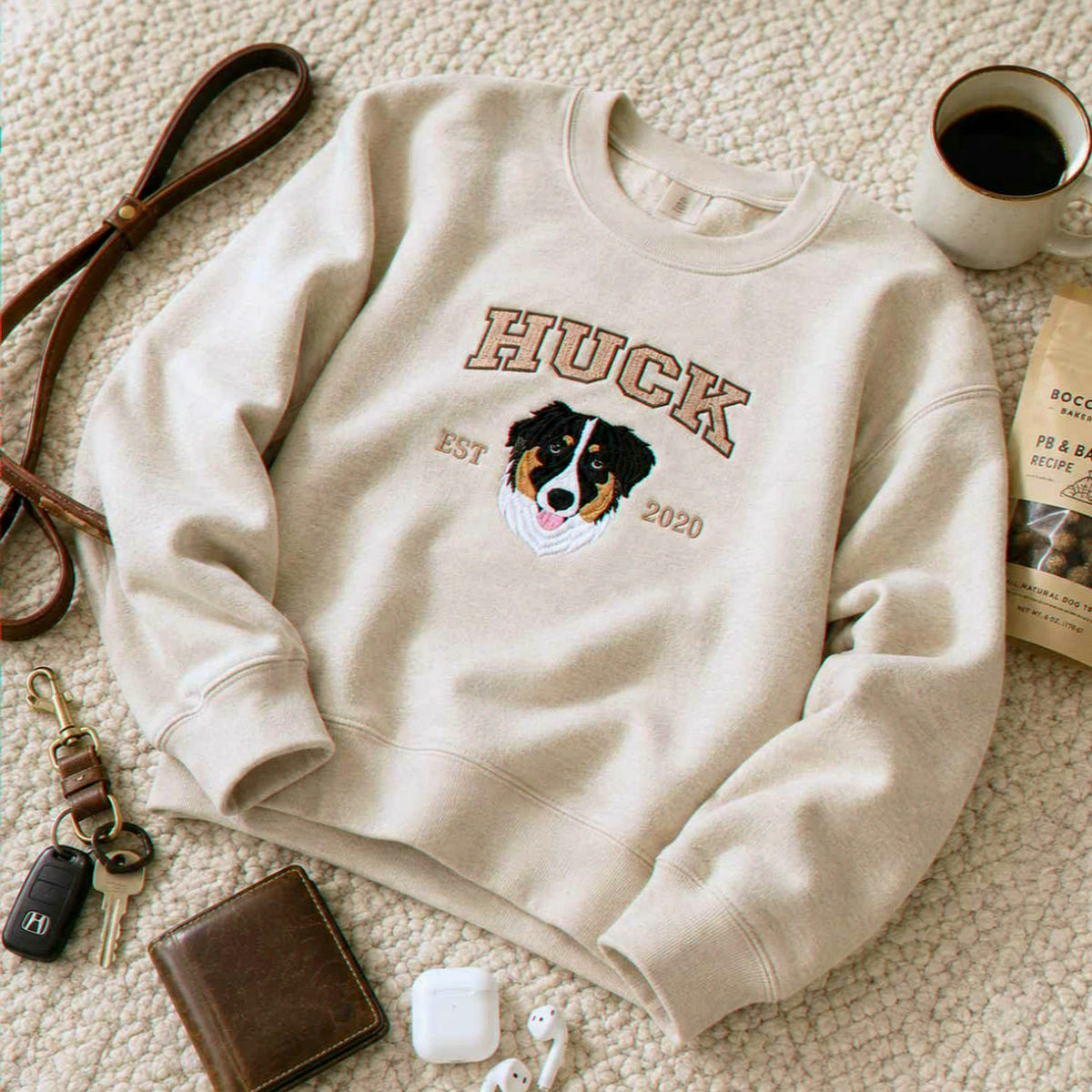 Custom New Dog Portrait Sweatshirt for Son - Embroidered Pet Photo Crewneck & Name - First Time Dog Dad Gift for Him