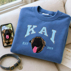 Custom New Dog Portrait Sweatshirt for Wife - Embroidered Pet Photo Crewneck & Name - First Time Dog Mom Gift for Her