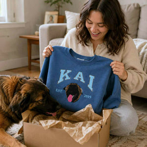 Custom New Dog Portrait Sweatshirt for Wife - Embroidered Pet Photo Crewneck & Name - First Time Dog Mom Gift for Her