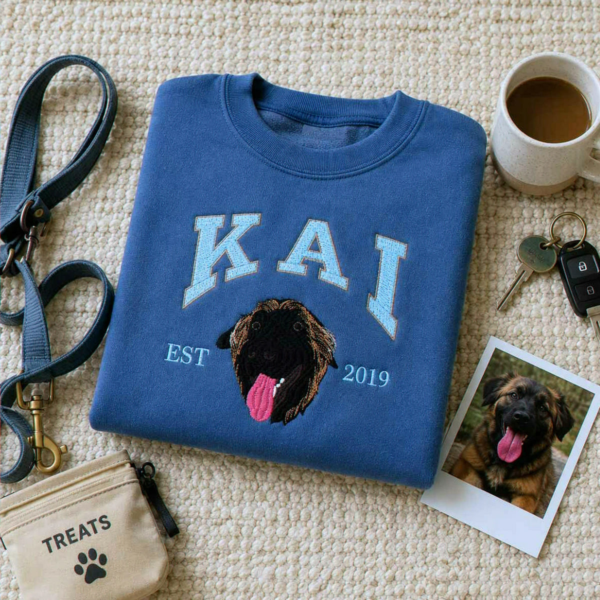 Custom New Dog Portrait Sweatshirt for Wife - Embroidered Pet Photo Crewneck & Name - First Time Dog Mom Gift for Her
