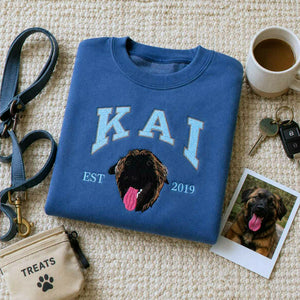 Custom New Dog Portrait Sweatshirt for Wife - Embroidered Pet Photo Crewneck & Name - First Time Dog Mom Gift for Her