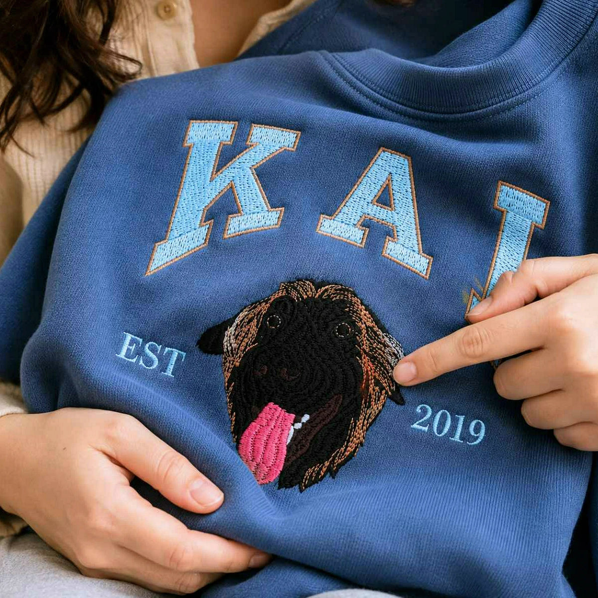 Custom New Dog Portrait Sweatshirt for Wife - Embroidered Pet Photo Crewneck & Name - First Time Dog Mom Gift for Her