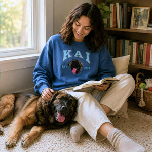 Custom New Dog Portrait Sweatshirt for Wife - Embroidered Pet Photo Crewneck & Name - First Time Dog Mom Gift for Her