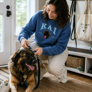 Custom New Dog Portrait Sweatshirt for Wife - Embroidered Pet Photo Crewneck & Name - First Time Dog Mom Gift for Her