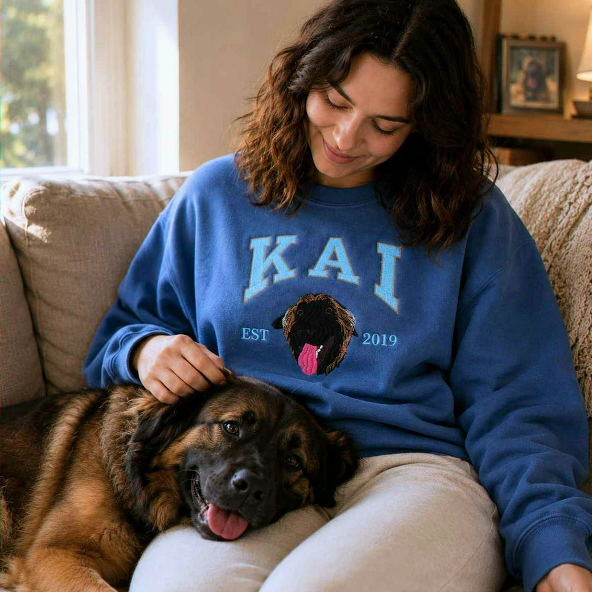 Custom New Dog Portrait Sweatshirt for Wife - Embroidered Pet Photo Crewneck & Name - First Time Dog Mom Gift for Her