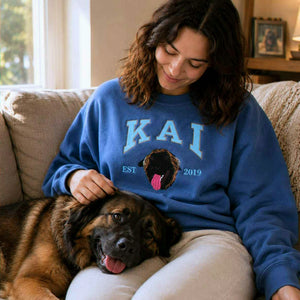 Custom New Dog Portrait Sweatshirt for Wife - Embroidered Pet Photo Crewneck & Name - First Time Dog Mom Gift for Her